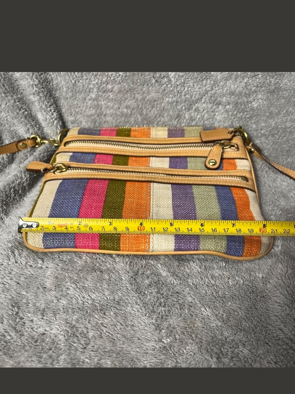 Coach vintage Y2K Striped Multi-Color Crossbody Bag with Tan Leather Trim - Picture 5 of 7